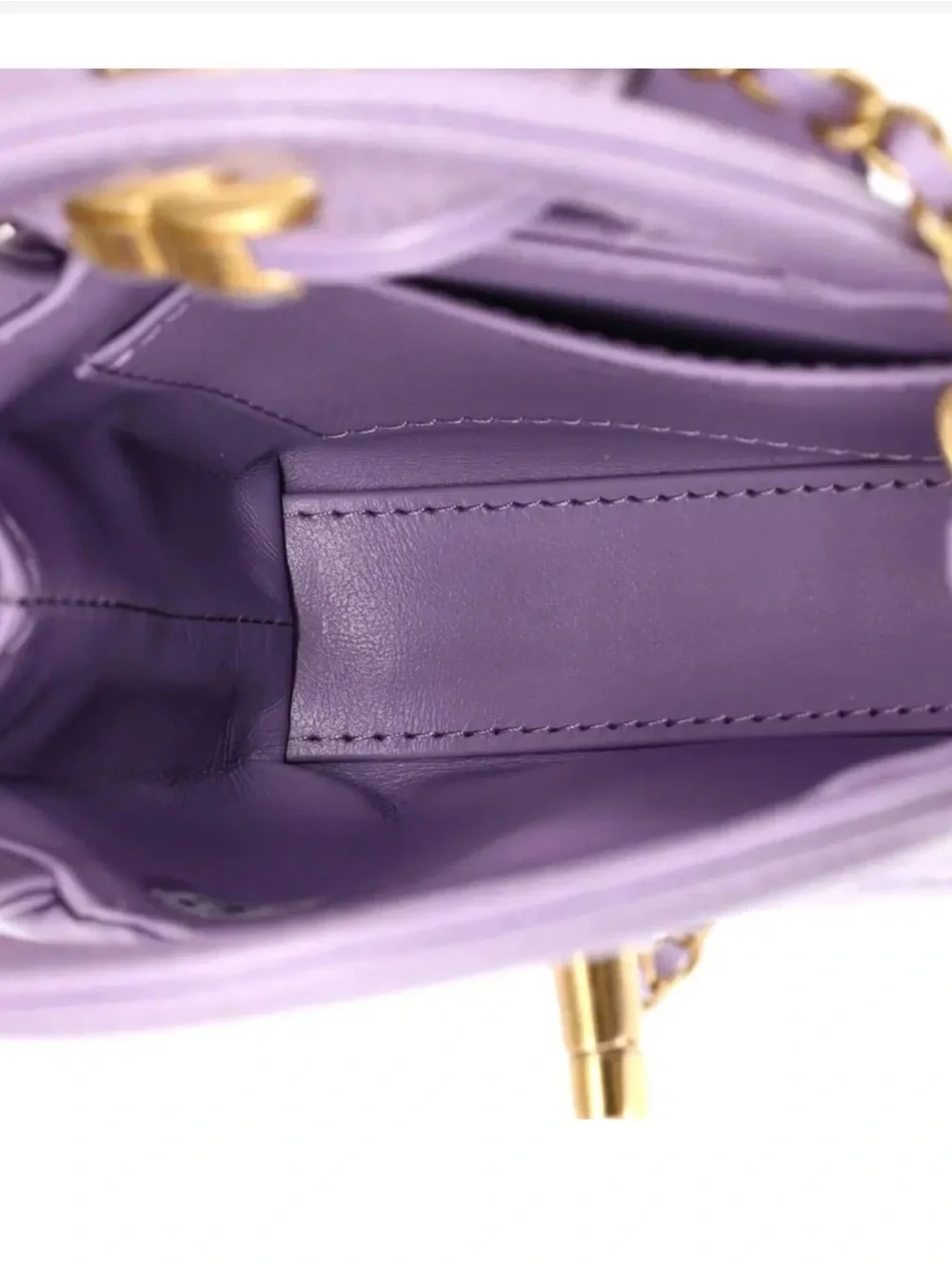 CHANEL 2025 Nano Kelly NWTs Lavender Quilted Mini Top Handle Bag with Gold CC